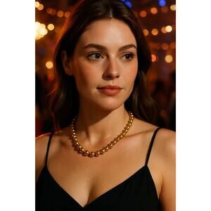 B24 Monet Gold Tone Beaded Necklace Old Hollywood Audrey Hepburn Gossip Girl